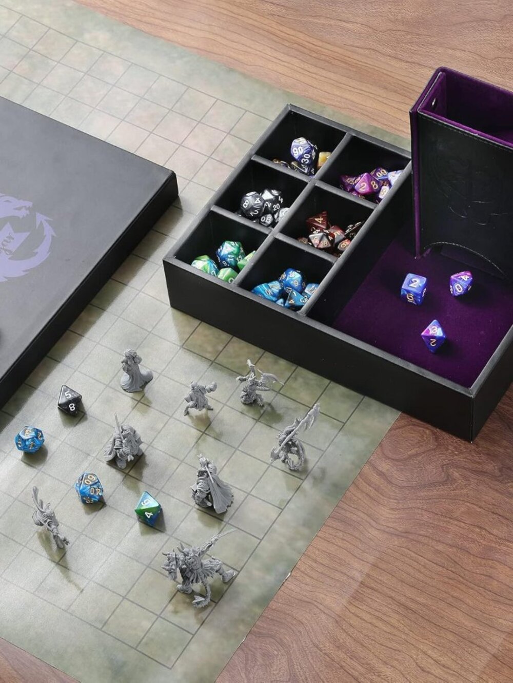 DND Dice Tray and Dice Tower with Storage, 3 in 1 Dice Rolling Tray with Lid, Po - Picture 2 of 7